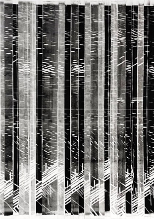De brug. Ets, lino, collage. 70x50 cm.