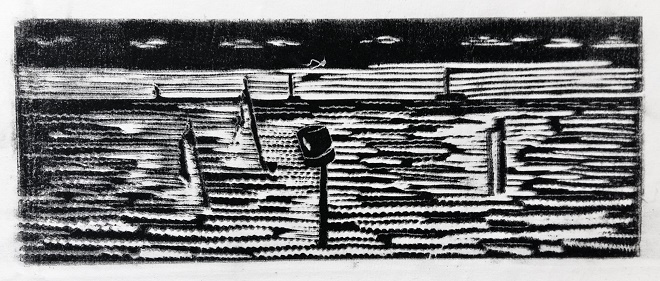 Het gemaal. Lino. 20x40 cm.