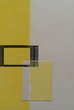 Karondruk, katoen en pigment op paneel. 30x20 cm.