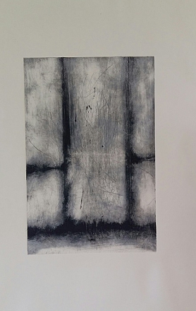 Het raam. Droge naald. 40x30 cm.
