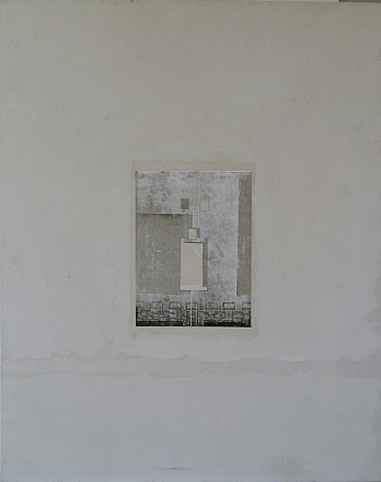 Vernis mou, droge naald, collage op papier op katoen. 80x60 cm.