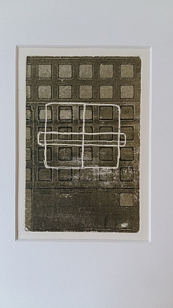 Het raam. Ets, sjabloondruk. 20x15 cm.