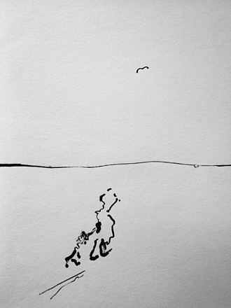 De vlucht. Oostindische inkt. 20x15 cm.